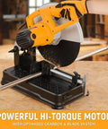 14 Inch Metal Cutting Chop Saw With 2100W Copper Motor, Heavy Duty Electric Cut Off Machine With Blade shown in use cutting metal