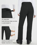 Back view of Waterproof Softshell Winter Ski Pants For Women, Fleece Lined Insulated Snow Pants For Snowboarding And Hiking, Windproof And Pockets, Durable Black XS, showing adjustable hook-and-loop, stretchy material for fit.