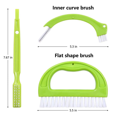 3 In 1 Grout Cleaner Brush With Long Handle For Tile Joints And Shower Grout Scrub Brush Stiff Bristles Green Color