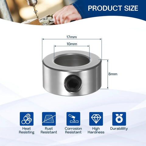 Set Screw Shaft Collars 10mm Bore 17mm OD 8mm Width 5 Pack 304 Stainless Steel Locking Collars With Wrench For Lead Screw And Rod Shafts Durable Anti Corrosion Landing Gear Stopper Wheel Collar