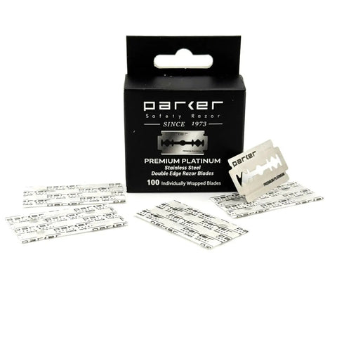 Pro-Grade Platinum Double Edge Safety Razor Blades 100 Count Salon Pack With Swedish Steel And Platinum-Tungsten-Chromium Coating display