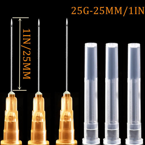 100 Pack 25 Gauge 1 Inch Luer Lock Dispensing Needles Disposable Lab Supplies Individually Sealed Packaging For Medical Vet Research Electrolysis And Art Craft Use, 25G-25MM/1IN