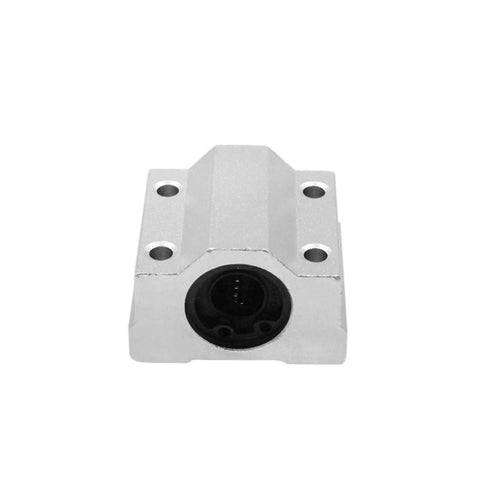 Two Pack Linear Bearings SCS25UU 25mm Length For CNC Parts, 3D Printer Projects, Pro Grade Precision Machine Tools, Smooth Low Friction Motion Guide Rails, High Accuracy Bearings For DIY Machining, front view of aluminum linear bearing block