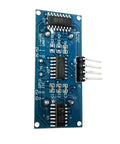 Close-up of blue circuit board from Five Pack HC SR04 Ultrasonic Sensor Modules For Arduino Projects Distance Measuring Sensor Kit.