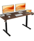 55 Inch By 24 Inches Electric Standing Desk, Height Adjustable Sit Stand Home Office Table With Smooth Motor Touch Controls, Ergonomic Walnut Finish for two monitors and workspace.
