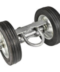 Heavy Duty Galvanized Steel Rolling Gate Hardware Kit With Slick 6 Inch Double Track Wheels, showing dual rubber wheels.