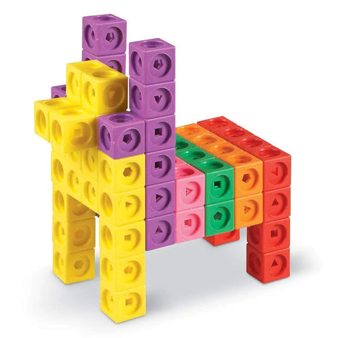 Colorful animal figure made with Big Builders Math Cubes Set For Kids, Colorful Counting Blocks, Pattern Building, Math Manipulatives For Kindergarten.