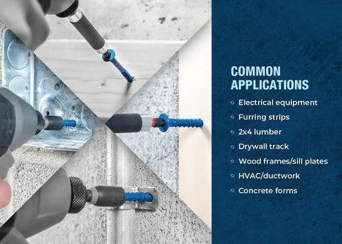 One Quarter Inch By Three And A Quarter Inch Star Torx Concrete Anchor Screws For Masonry With Drill Bit Included 100 Pack Ideal For Concrete Block And Brick Walls in use on various surfaces.