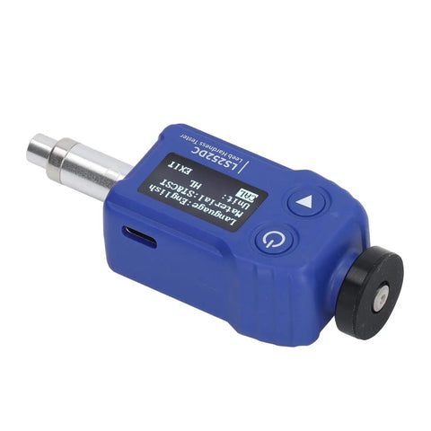 Heavy Duty Portable Digital Hardness Tester Featuring A Tungsten Carbide Impact Anvil And Built In Alloy Library For Quick Draw Testing and Rock Solid Knockout Accuracy Across All Metals, handheld design, blue color.