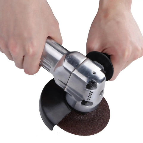 Kickass Pneumatic Angle Grinder With Hella Smooth Variable Speed Trigger And Trade Ready Build For Lightning Fast Grinding and Precision Cutting On Job Sites Or Garage Workbench Setups Daily, held in hands.