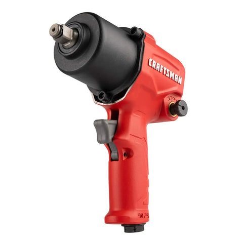 Half Inch Air Impact Wrench With 400 Ft Lbs Torque, Heavy Duty All Metal Build, Variable Power Settings, red body, side view