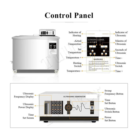 Control panel of Massive 88 Liter Ultrasonic Parts Cleaner With Digital Timer for precise temperature and time settings.