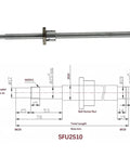 Dead Serious Precision 25Mm SFU2510 Anti Backlash Ball Screw Kit 860Mm Long with detailed measurements and design.