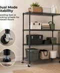 Heavy Duty Four Tier Industrial Metal Storage Rack That Rolls Smooth With Lockable Casters And No Tool Quick Assembly For Garage Or Workshop Built Tough Max Load Capacity with dual mode wheels and baskets.