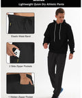 Model wearing Men's Water Resistant Quick Dry Sweatpants For Running And Hiking Lightweight Polyester With Pockets