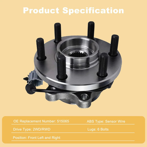 Image of Pair Front Wheel Bearing And Hub Assemblies For 4WD And AWD Rigs Fits 2005-2025 Frontier 2005-2012 Pathfinder 2005-2015 Xterra 2009-2012 Equator 6 Lug ABS Sensor Ready Set Of 2
