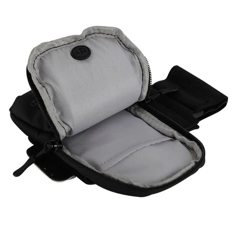 Universal Battery Frame Bag For Electric Dirt Bikes And Ebikes Grab And Go Storage Fits Yozma IN10 IN10 Pro Soleil01 Surron Light Bee S And X Ultra Bee E Ride Pro S SR Hyper Bee Talaria Sting MX3 MX4 MX5 Pro, gray polyester frame pouch open