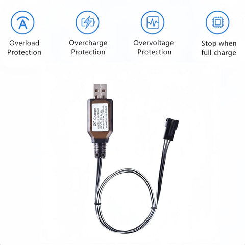 USB charger cable for 7.4V 1500mAh Li Ion Rechargeable Battery With SM3P Plug Two Pack For Huina 1575 RC Trucks