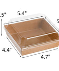 100 Pack Charcuterie Boxes With Clear Lids, 5.4 By 5 By 2.5 Inches Disposable Brown Square Food Container, dimensions shown