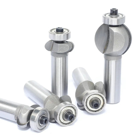 5 Piece Edging Fluting Router Bit Set With 1/2 Inch Shank, Concave Sunk Bead Radii R4mm R5mm R11.3mm R13.6mm, Bearing Guided for Wood Profiling.