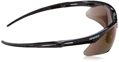 Nemesis Safety Glasses Black Frame And Blue Mirror Lens For Workday Protection Lightweight Durable Eye Gear Side View