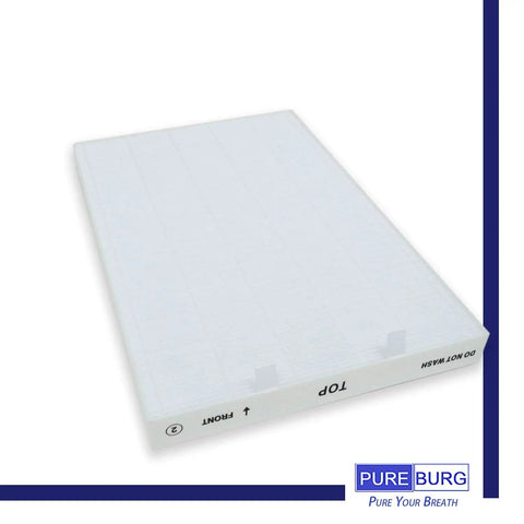 Side view of Replacement H13 True HEPA Filter with Activated Carbon for Bissell Air320 Four Stage capturing dust and odors.