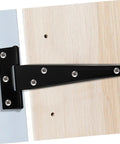 8Pcs 5 Inch Black Galvanized T Type Weld On Door Hinges Heavy Duty Outdoor Cabinet And Garage Door Hardware For Mobile Homes And Wooden Boxes Durable Steel Hinges For Exterior And Interior Doors on wood and metal surface