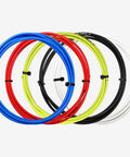 Universal Bicycle Shifter Cable Housing Set For Shimano And SRAM Derailleurs, assorted colors, coiled view.