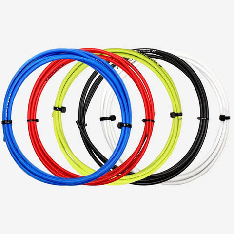Universal Bicycle Shifter Cable Housing Set For Shimano And SRAM Derailleurs, assorted colors, coiled view.