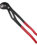 3 Piece Water Pump Pliers Set Featuring 7 Inch, 10 Inch And 12 Inch Groove Slip Joint Pliers With Push Button Quick Adjustment, Durable CRV Steel For Plumbing, Maintenance And Home DIY Projects showcasing pliers with red handles set against a white background.