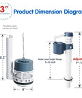Smooth As Butter Finish That Annoying Leak With This Complete 3 Inch Toilet Tank Replacement Kit Heavy Duty DIY Toolkit Stops Noise Instant Quiet Refill Saves Cash Quick Fix product dimension diagram with size specifications.