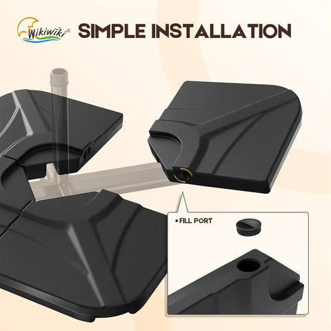 Close-up of Beefy 230 Lb Cantilever Offset Umbrella Base 4 Piece Weighted set showing fill port and simple installation.