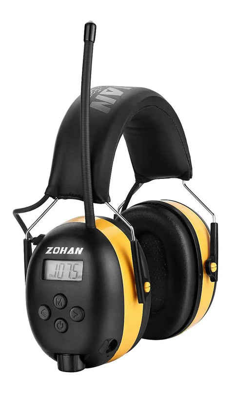 AM FM Radio Headphones With Digital Display, Noise Reduction Earmuffs, All Day Comfort Hearing Protection, Built In Radio Receiver, A Real Workhorse For Work Or Travel, Bright Yellow