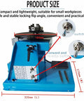 Pro Grade Automatic Rotary Welding Positioner With Smooth 0 To 90 Degree Swivel and Foot Pedal Control 65Mm Quick Change Chuck for 10Kg Heavy Workshop Fabrication Jobs, showing product size and controls.