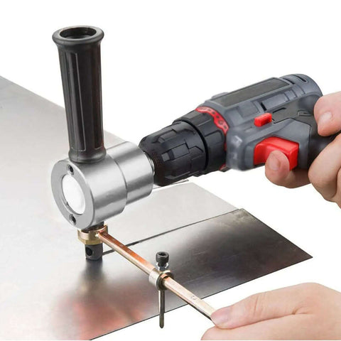 Drilling with Beefy Heavy Duty Double Headed Metal Nibbler Cutter for Sheet Metal, 360 Degree Rotating Cutting Heads, Red Handle