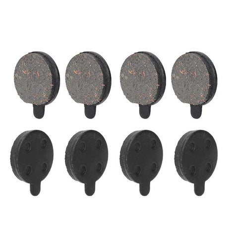 Semi Metal Brake Pads For 10 Inch Electric Scooter, 4 Pairs Bike Disc Pad Set displayed in a row, high heat resistant copper alloy