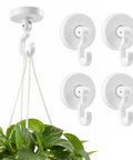 360 Degree Swivel Adhesive Wall And Ceiling Hooks, Heavy Duty No Drill Hanging Clips, with a plant suspended from a hook.