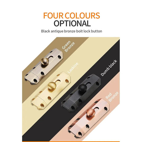 Four color options for Genuine Solid Copper Door Slide Latch And Heavy Duty Barrel Bolt Lock for Home Gate Security.