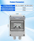 Heavy Duty 100 Amp Dc Circuit Breaker 1000 Volt Ip65 Waterproof detailed view showing voltage range and dimensions.