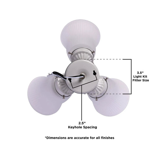 Three Light LED Cluster Ceiling Fan Light Kit in Polished Brass With Frosted Ribbed Glass Shades 2700K Soft White top view