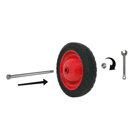 7 Inch Semi Pneumatic Rubber Tire With Diamond Tread And Steel Hub Featuring Grafoil Bearings Workhorse Half Inch Bore Offset Axle assembly