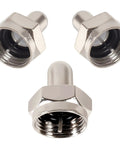 Three Five Pack Coax Terminator Caps 75 Ohm Coax Cable Cap Covers for splitters, shown from different angles
