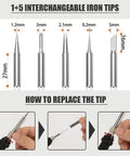 Five interchangeable tips for 60W Soldering Iron Kit With 5 Interchangeable Tips And 10 In 1 Adjustable Temperature Soldering Tool.