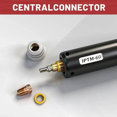 IPTM60 CNC Plasma Torch Kit for PT60 systems showing central connector and components for Everlast PowerPlasma compatibility.