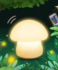 Rechargeable Mushroom Night Light With Tap And Remote Control Cordless Multicolor LED Nightlight in forest setting