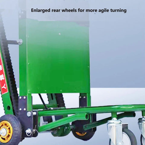 Heavy Duty Electric Stair Climber Cart With Powerful Crawler Tracks For Easy Moving Logistics Heavy Loads And Home Warehouse Tasks showing enlarged rear wheels for agile turning