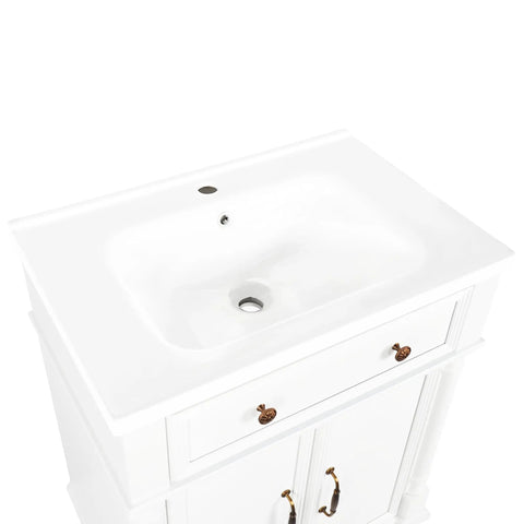 HAOCHRYSYPH Ceramic Basin, Sink Only, White, 27.83 x 18.70 x 7.00 in. top view showing integrated sink layout.