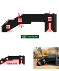 Side view of Drill Guide Jig with Two Torpedo Levels for 30, 45, and 90 Degree Holes in use with drills and visible angles.