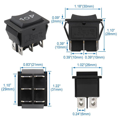 DPDT Momentary Rocker Switch On Off On 6 Pin 3 Position Snap In Toggle Switch 20A 125VAC Marine Boat Automotive Household Weatherproof Heavy Duty CE TUV Certified 1 Pack, 30x21mm