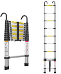 10.5 Foot Telescoping Ladder With Hook, Go-To Aluminum Folding Extension Ladder For Home And RV, Attic Or Garage, Multi Use Durable Aluminum Ladder With Easy Extend And Lock, Supports Up To 330 Lbs. folded and extended